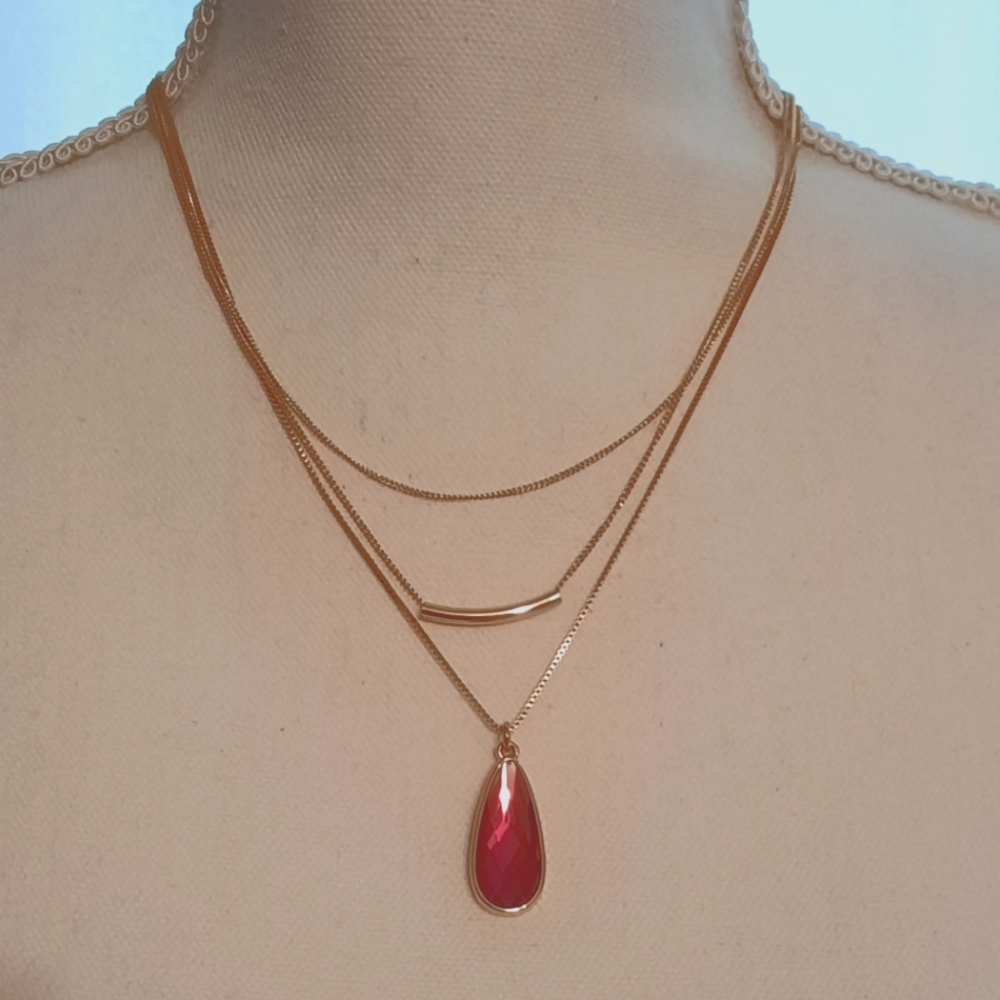 New Mine West Multi Strand Gold and Pink Layered Necklace